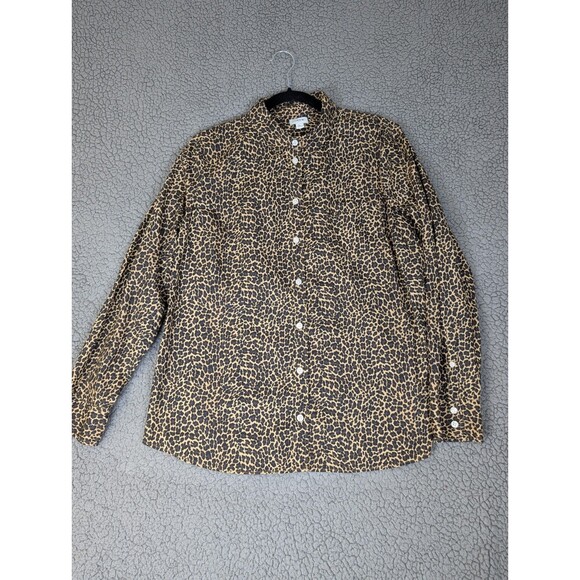 J Crew Blouse Women's XL Cheetah Animal Print Button Up Long Sleeve Collared - Picture 9 of 11